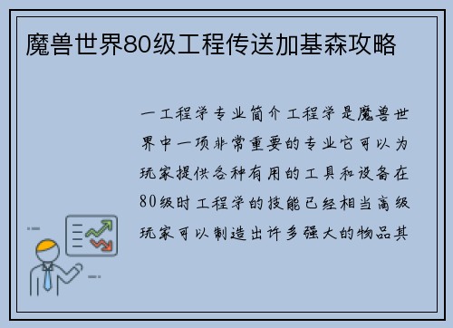 魔兽世界80级工程传送加基森攻略